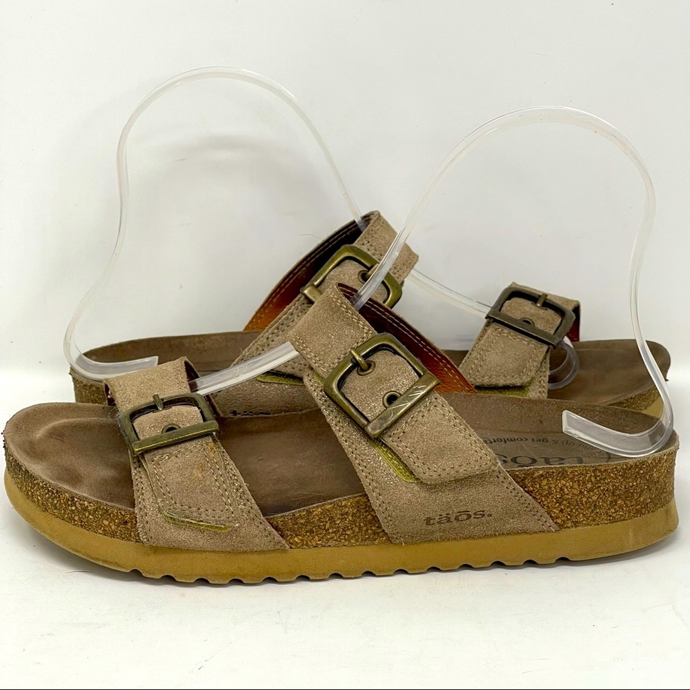 Toas Slip on Two Strap Buckle Sandals - Metallic